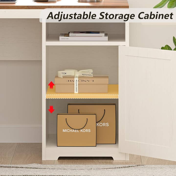 Antique White 63 Inch L Shaped Desk With Built In Charging Station for wholesale on Faire5