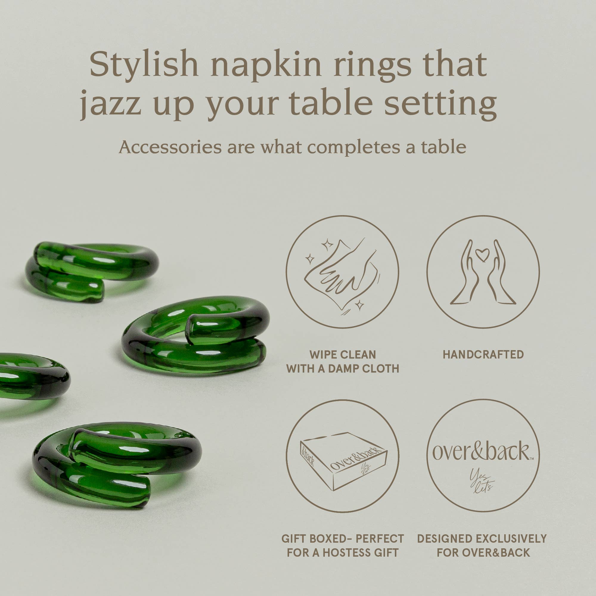 over&back - Wholesale Napkin Ring - Glass Napkin Rings – Hosting Essential – Set of 418
