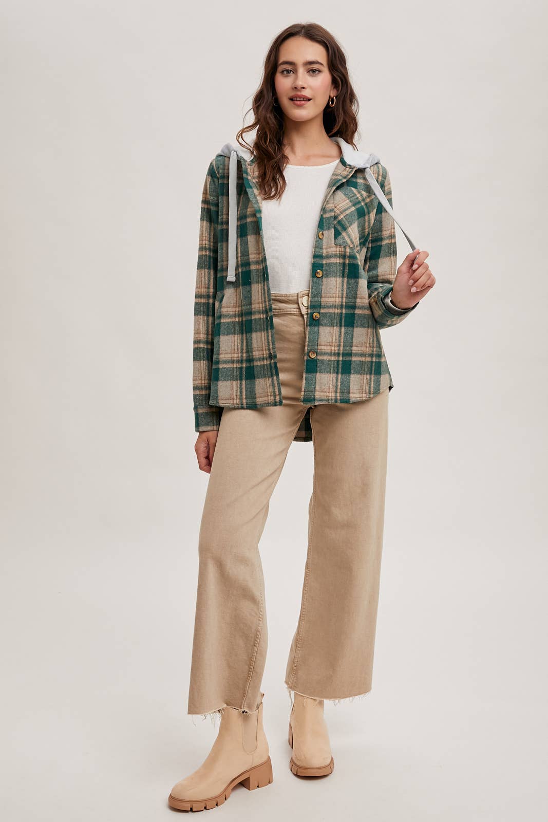 Bluivy – wholesale Shirt Jacket/Shacket - Women’s – HOODED FLANNEL BUTTON FRONT SHIRT JACKET22