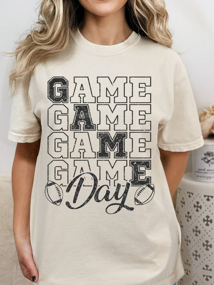 Amused by Blue - Wholesale Screen printed t-shirt – Women′s - GAME DAY FOOTBALL Graphic Print Short Sleeve Top4