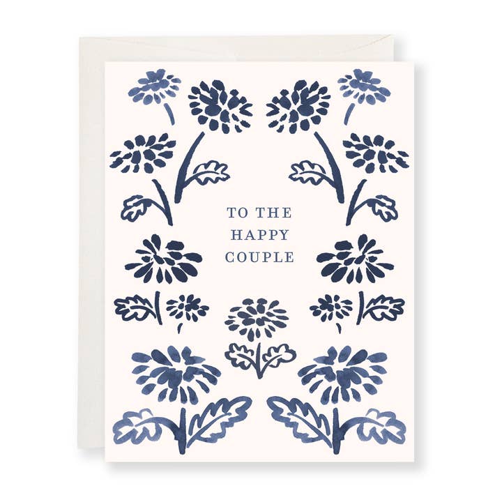 Marineblå blomsterkant bryllupskort for engroshandel hos Tracy Schifeling Art