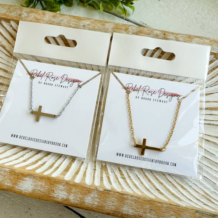 Stainless Steel Necklace - Tiny Cross for wholesale by Rebel Rose Designs by Brook
