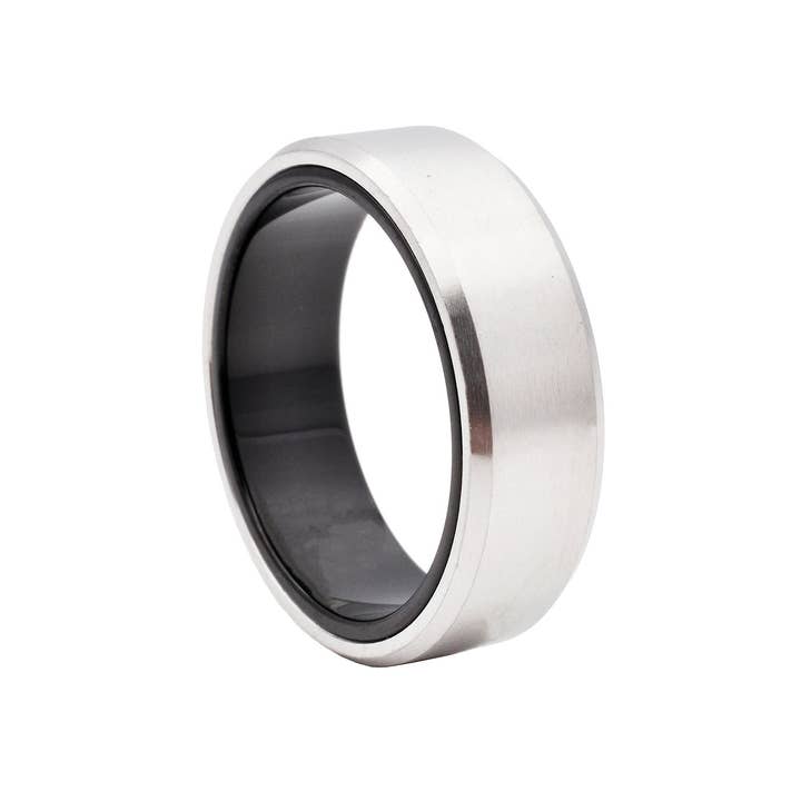Two-Tone Black S.Steel Ring for wholesale by Blackjack Mens Jewelry