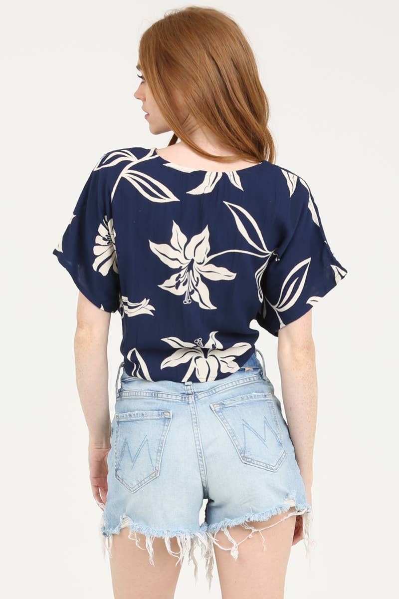 ANGIE - Vente Chemisier – femme - HAUT COURT À COL ET MANCHES KIMONO À NOUER À LA TAILLE F2824-W9212