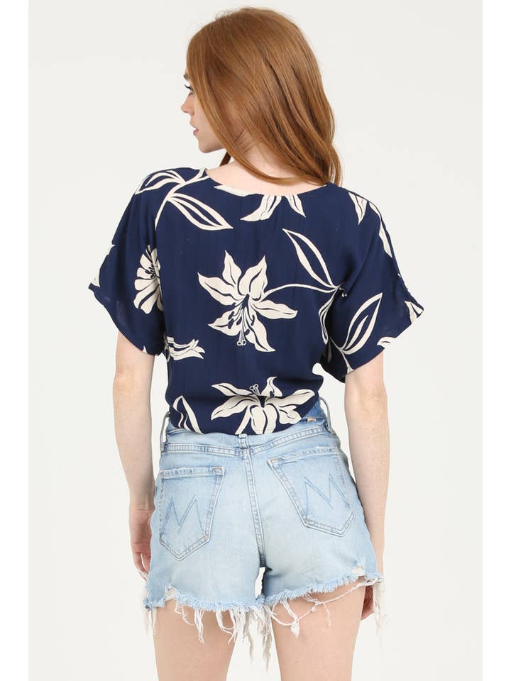 ANGIE - Vente Chemisier – femme - HAUT COURT À COL ET MANCHES KIMONO À NOUER À LA TAILLE F2824-W9212