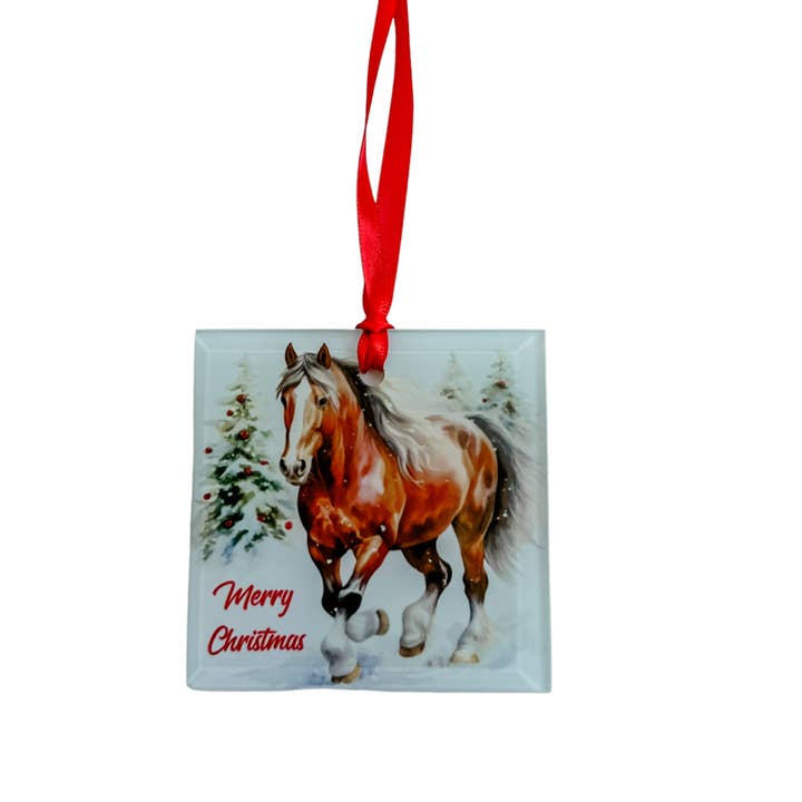 Christmas Ornament Glass- Horse Merry Christmas for wholesale by Dusty & Delilah Designs