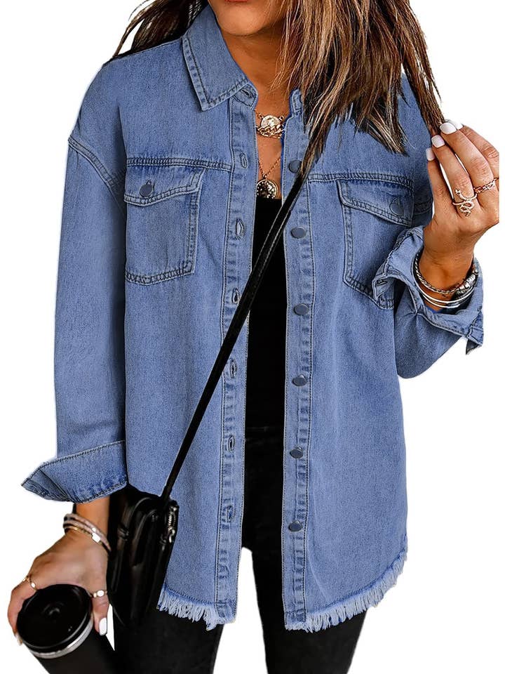 Retro old-school raw edge oversized denim jacket for wholesale by Rosa Clothing