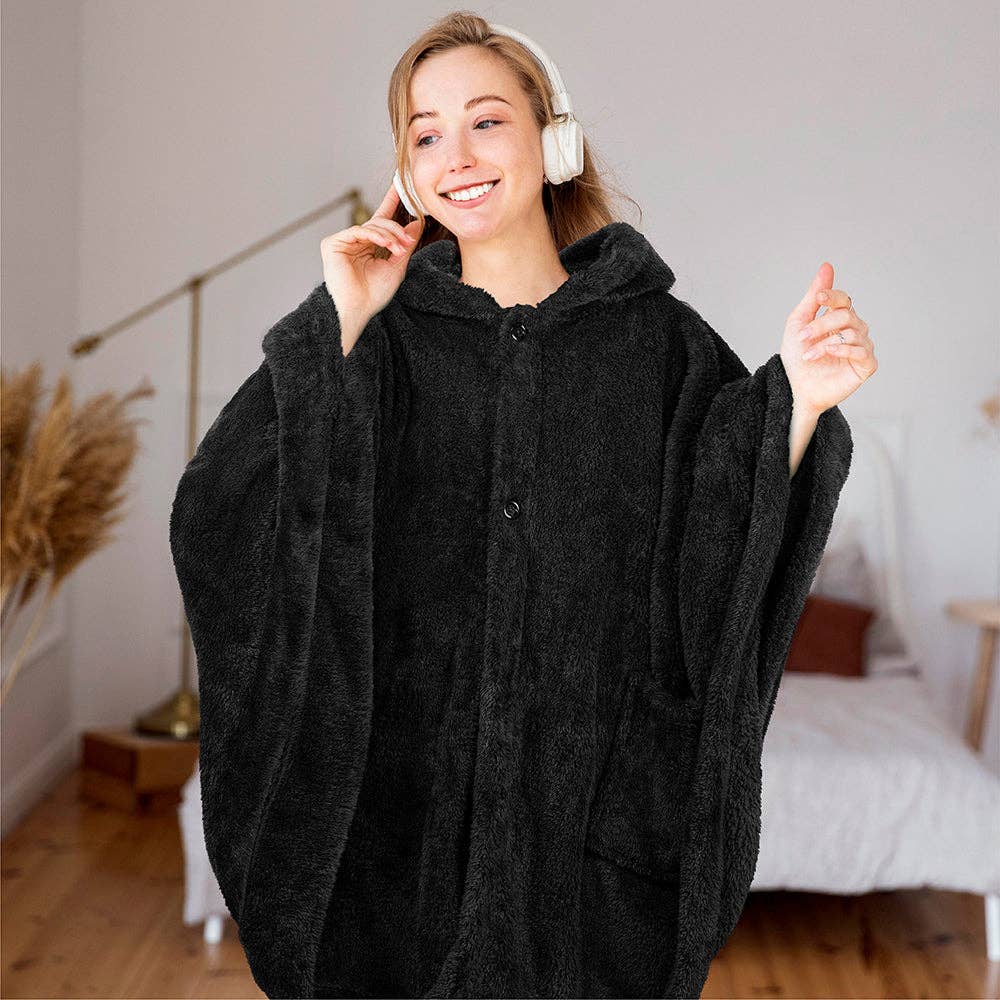 Pavilia - Wholesale Poncho - Women's - Angel Wrap Hoodie Sherpa Fluffy Poncho Blanket20
