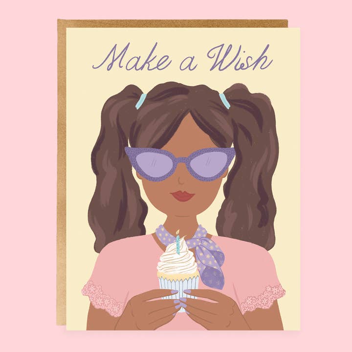 Biglietto d'auguri - Make A Wish - Brown Girl per la vendita all'ingrosso da parte di Ivory Paper Co
