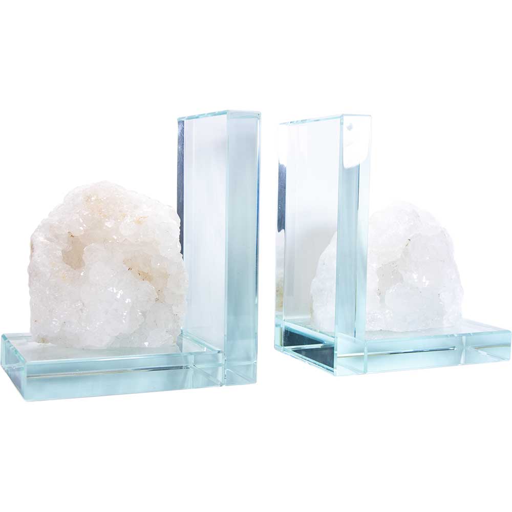 Kheops International - Wholesale Bookend - Glass L Shaped Bookends - Quartz Geode Rough (Set of 2)2