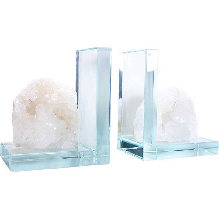 Kheops International – wholesale Bookend – Glass L Shaped Bookends - Quartz Geode Rough (Set of 2)2