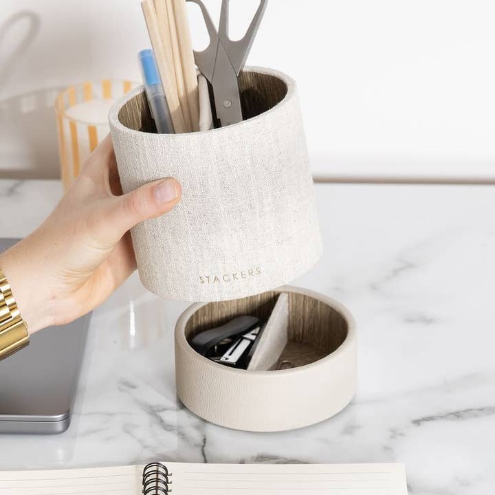 Stackers – wholesale Desk organiser – Desk Stationery Pot- Oatmeal & Linen1