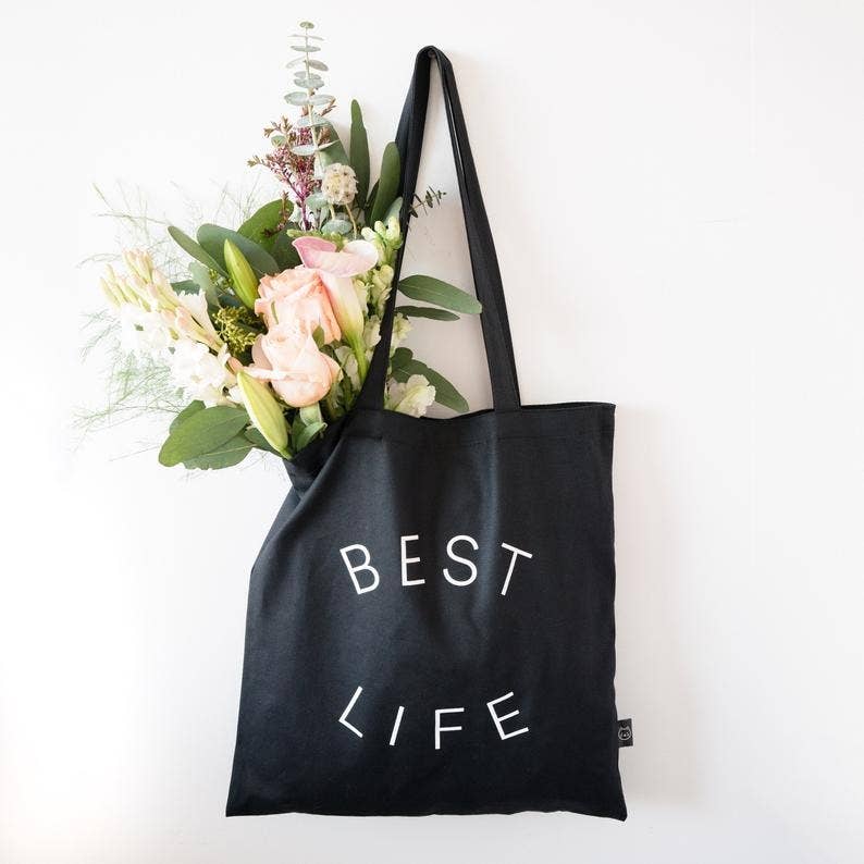 Black Best Life Tote Bag for wholesale on Faire0