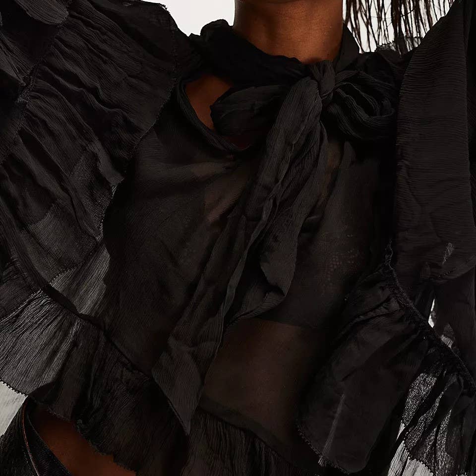 Rosa Clothing - Wholesale Blouse - Women's - billowy ruffle sheer top flowy Full Sleeve Frill Top11
