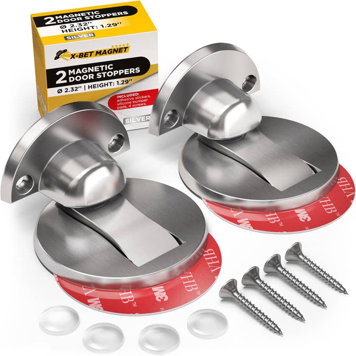 Silver Magnetic Door Stopper, 2-Pack Wall Protector for wholesale by X-bet MAGNET