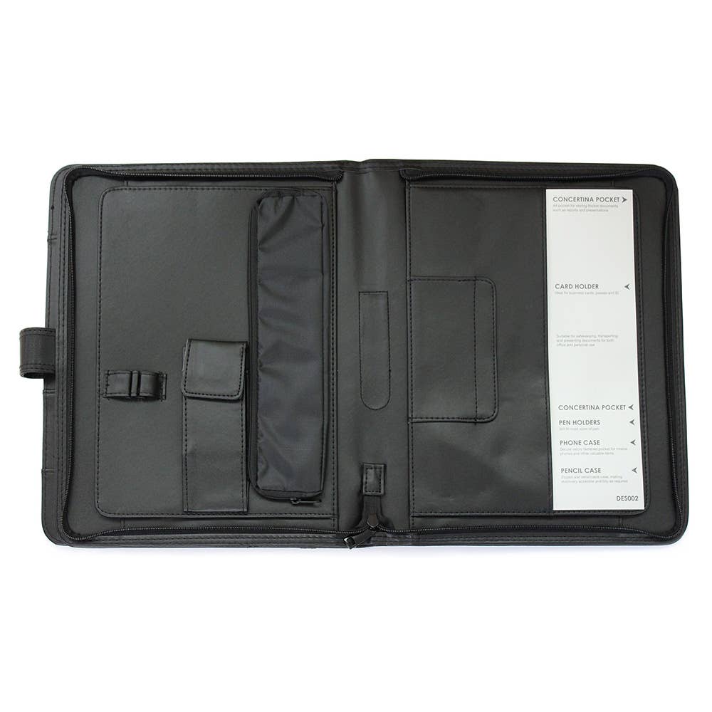 Powell Creative Products Ltd - Wholesale Clipboard - A4 Conference Folder Zipped with Notepad Clipboard Black PU7