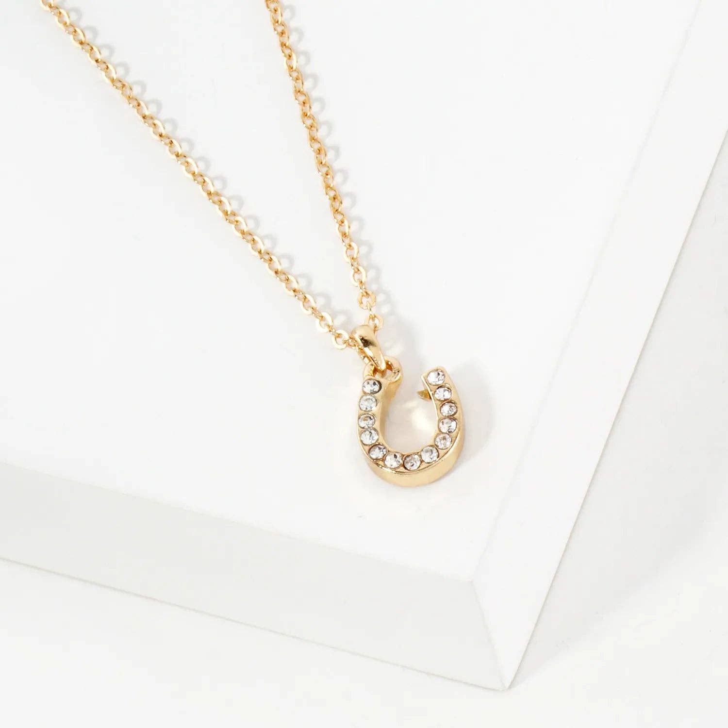 Wild Honey - Wholesale Pendant/Charm Necklace - Crystal-Pave Lucky Horseshoe Pendant Necklace0