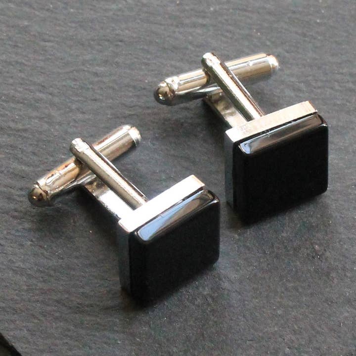 Black Onyx Natural Stone Cufflinks, Black Unique Design Men for wholesale by COOLMENCLUB
