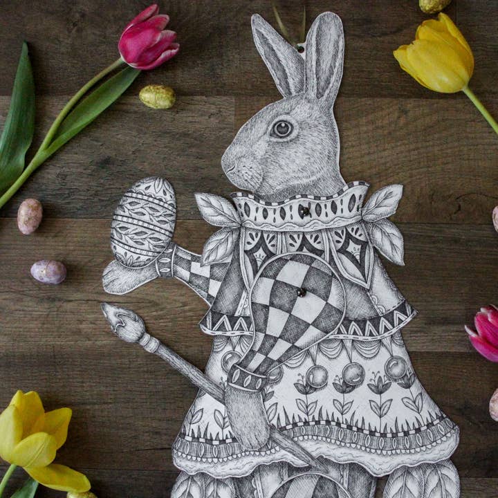 Mackenzie Myrick Studio - Wholesale Wall Accent - The Painter | Articulated Rabbit Decoration4