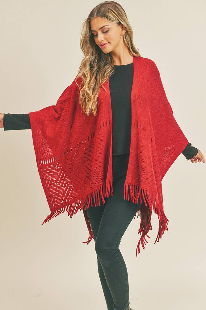 Hana - Wholesale Cardigan - Dames - Visgraat gebreide franje Ruana15