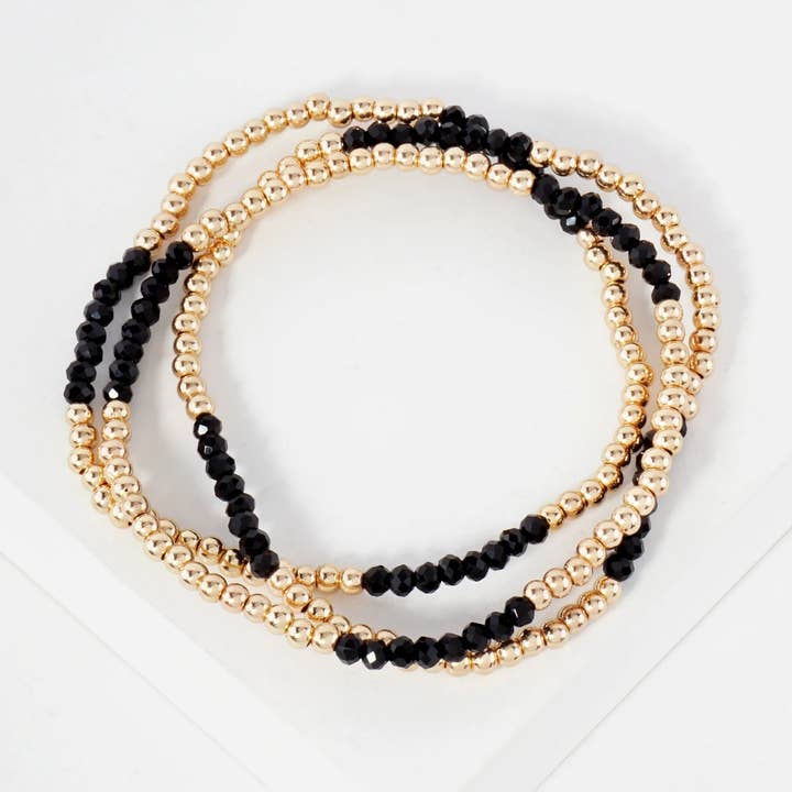 Wild Honey - Wholesale Jewelry Set - 3PC-Set Skinny Metallic Glass Beads Stackable Stretch Bracelets15