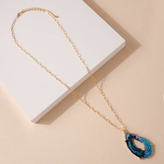 StarryNYC - Vente Colliers à pendentif - Collier à chaîne avec pendentif en forme de larme et agate en forme de larme, aspect naturel6