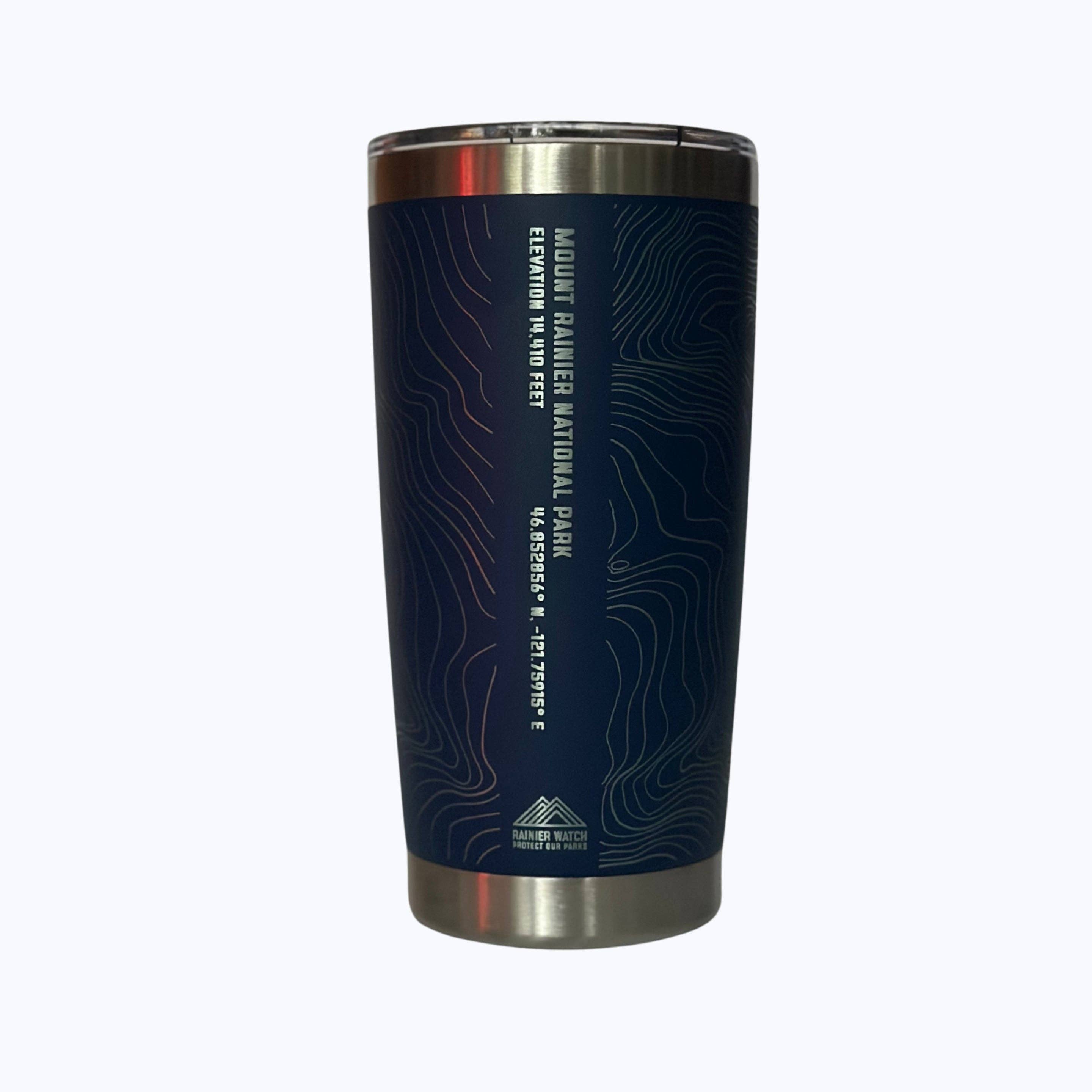Rainier Watch Supply Co - Wholesale Insulated Mug/Tumbler - Mount Rainier National Park Topo Travel Coffee Tumbler (20oz) - Navy6