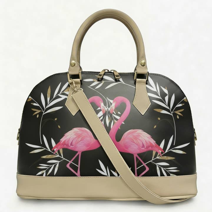 Sac Alisya Madinbo - Fabriqué en Italie - AVEC GRAPHISME FLAMANTS ROSES pour la vente par MADINBO