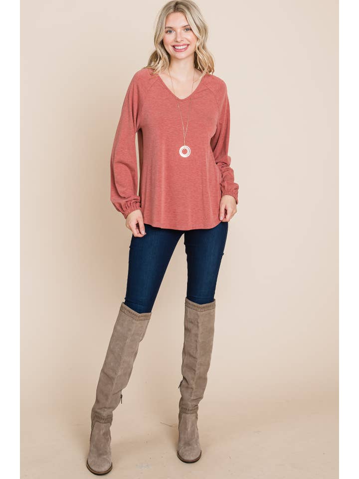 Emerald Collection – Engroshandel Tunika - Dame – ETK-8647 Casual V-hals Grundlæggende Langærmet Top1