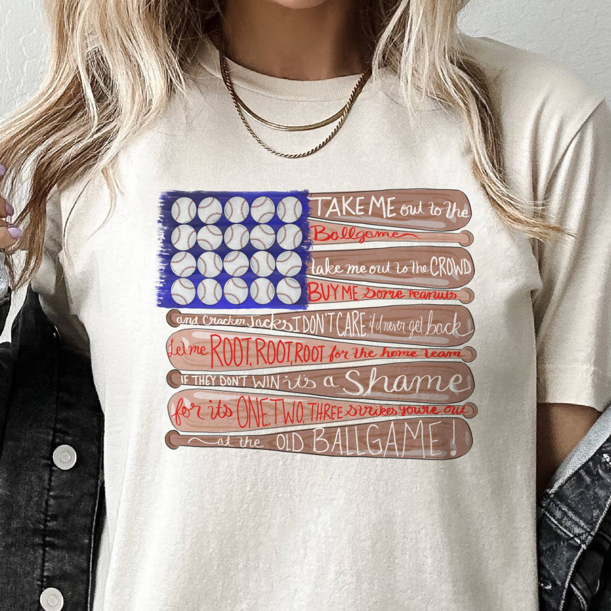 Par.tees by Party On! – wholesale T-shirt (graphic) – women's – Baseball Flag Game Day Graphic Tee Sports Mom USA Tshirt2