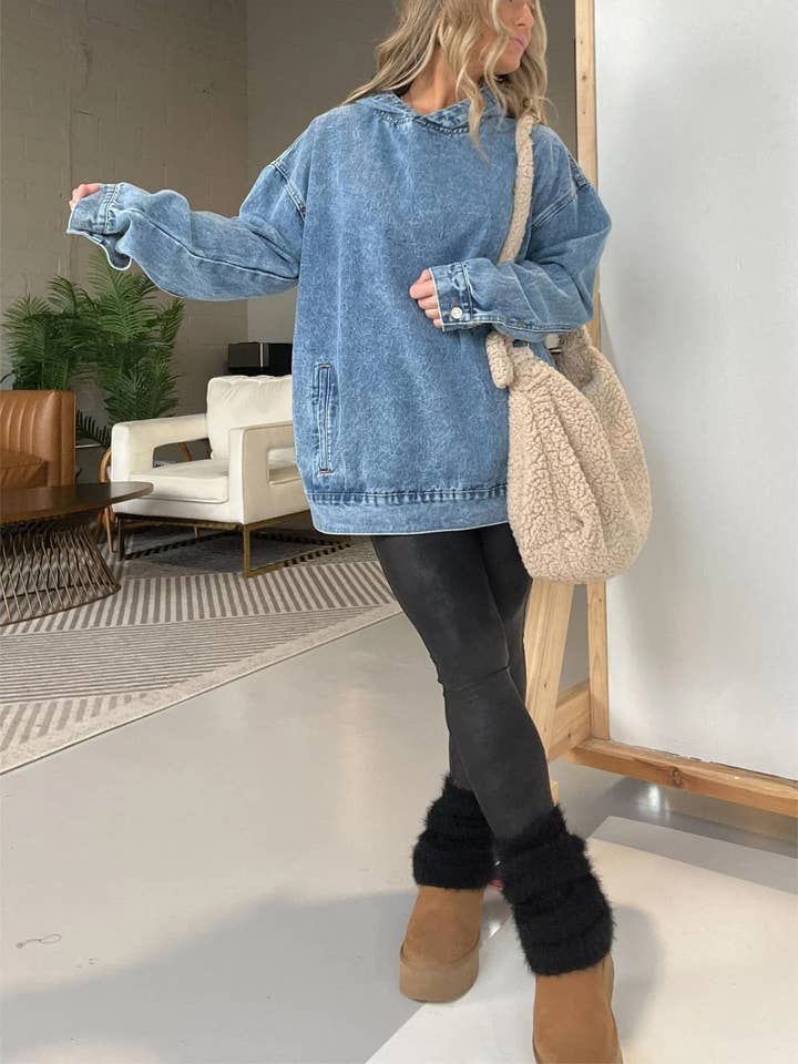 Rosa Clothing - Wholesale Hoodie - Women's - vintage washed denim pullover hoodie