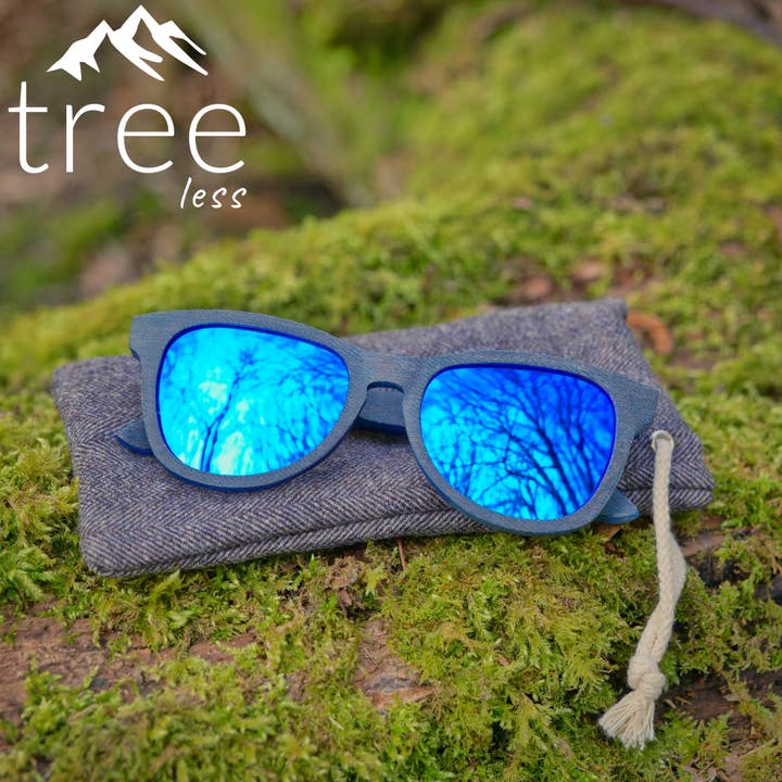 Boatmans Sunglasses - Recycled Denim - Blue Lens for wholesale by Treeless Products