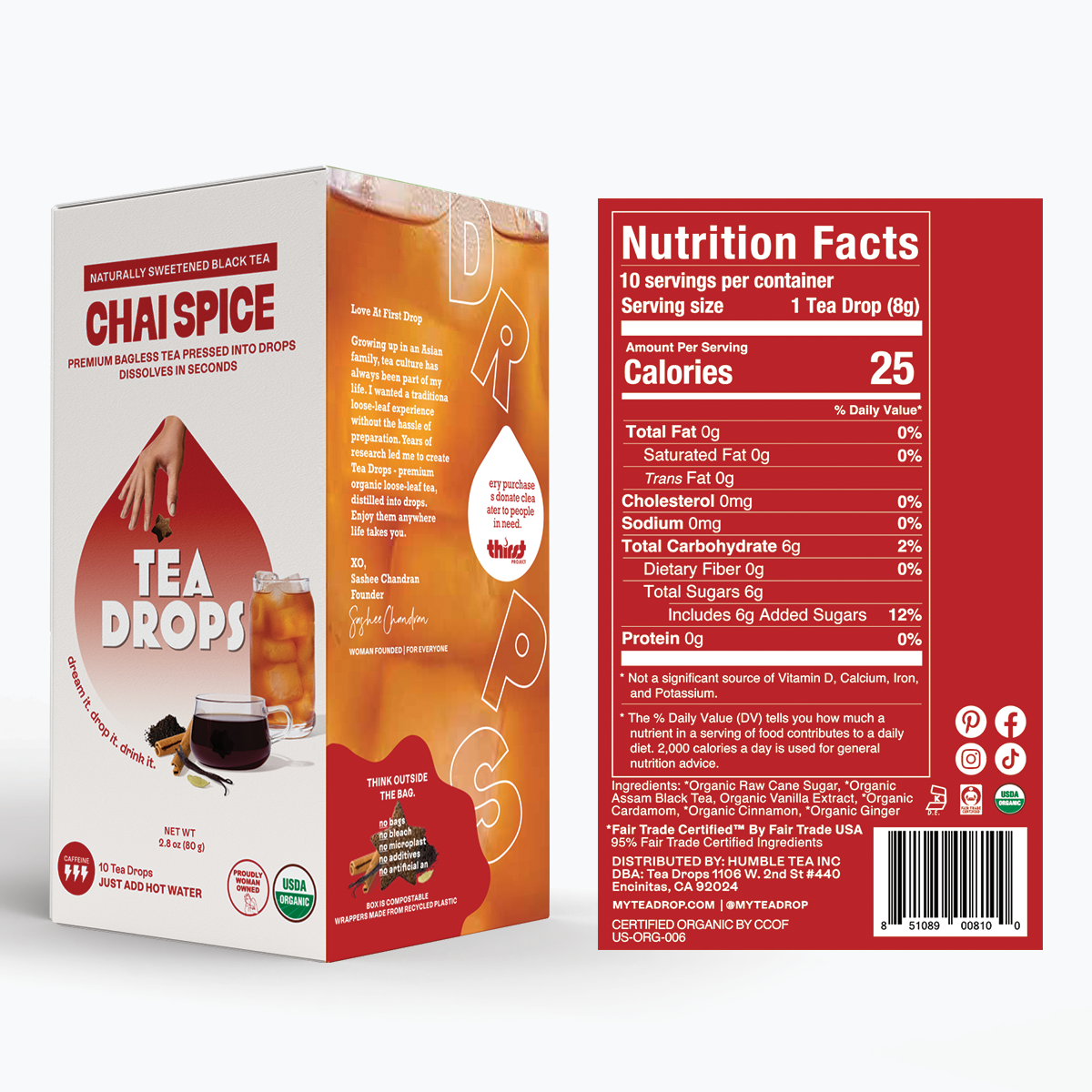 Tea Drops - Wholesale Health/Detox Tea - Chai Spice Tea Box– 10 Organic Bagless Tea Drops (Case of 6)3