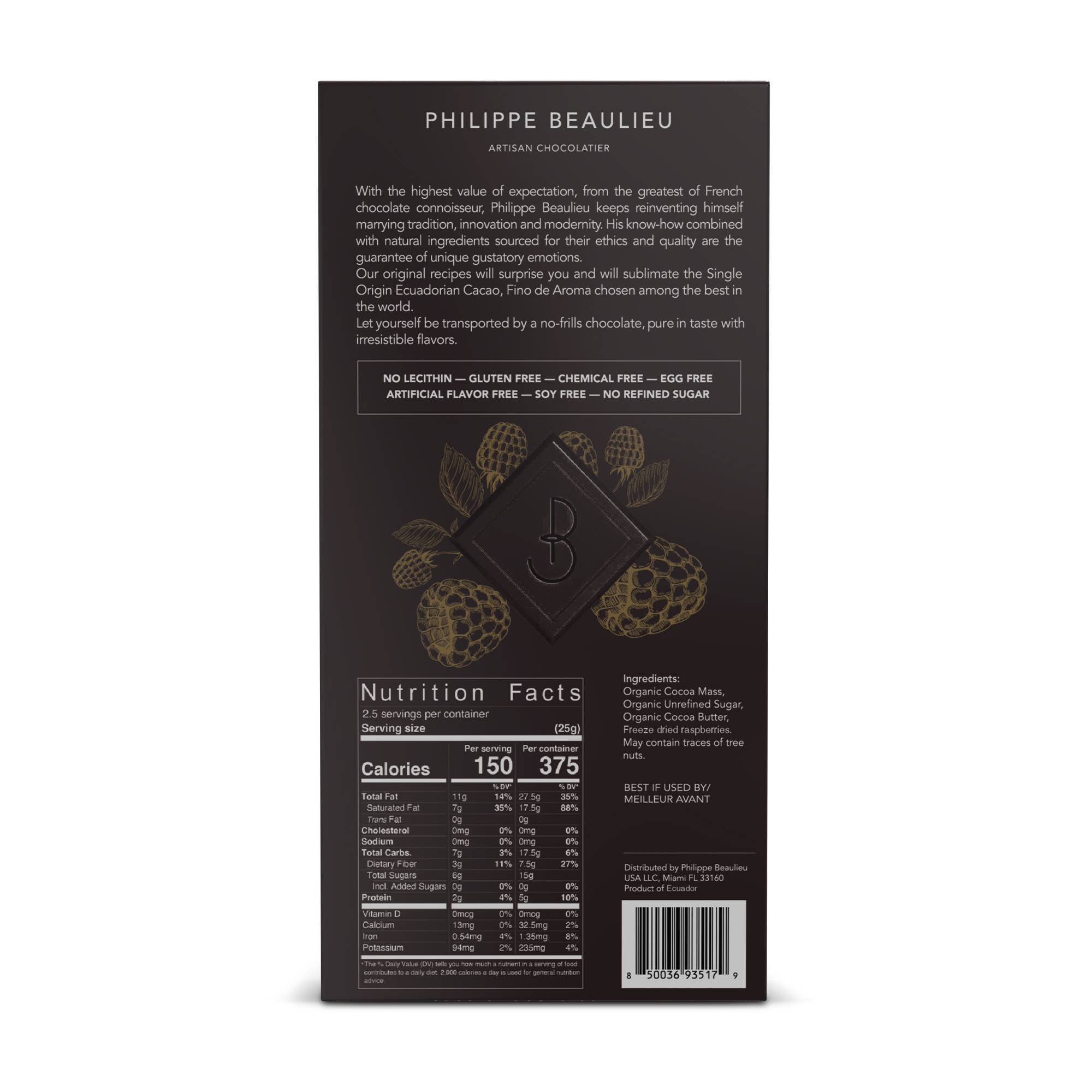 Philippe Beaulieu Artisan Chocolatier - Wholesale Chocolate Bar - Chocolate Bar - 70% Dark Raspberry2