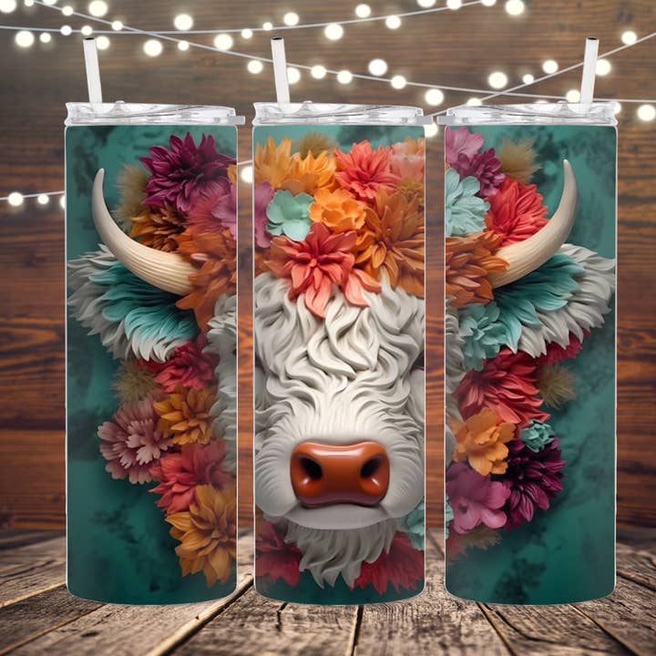 Tumbler de Sublimação de Vaca em Highland 3D por atacado de K. I. Designs