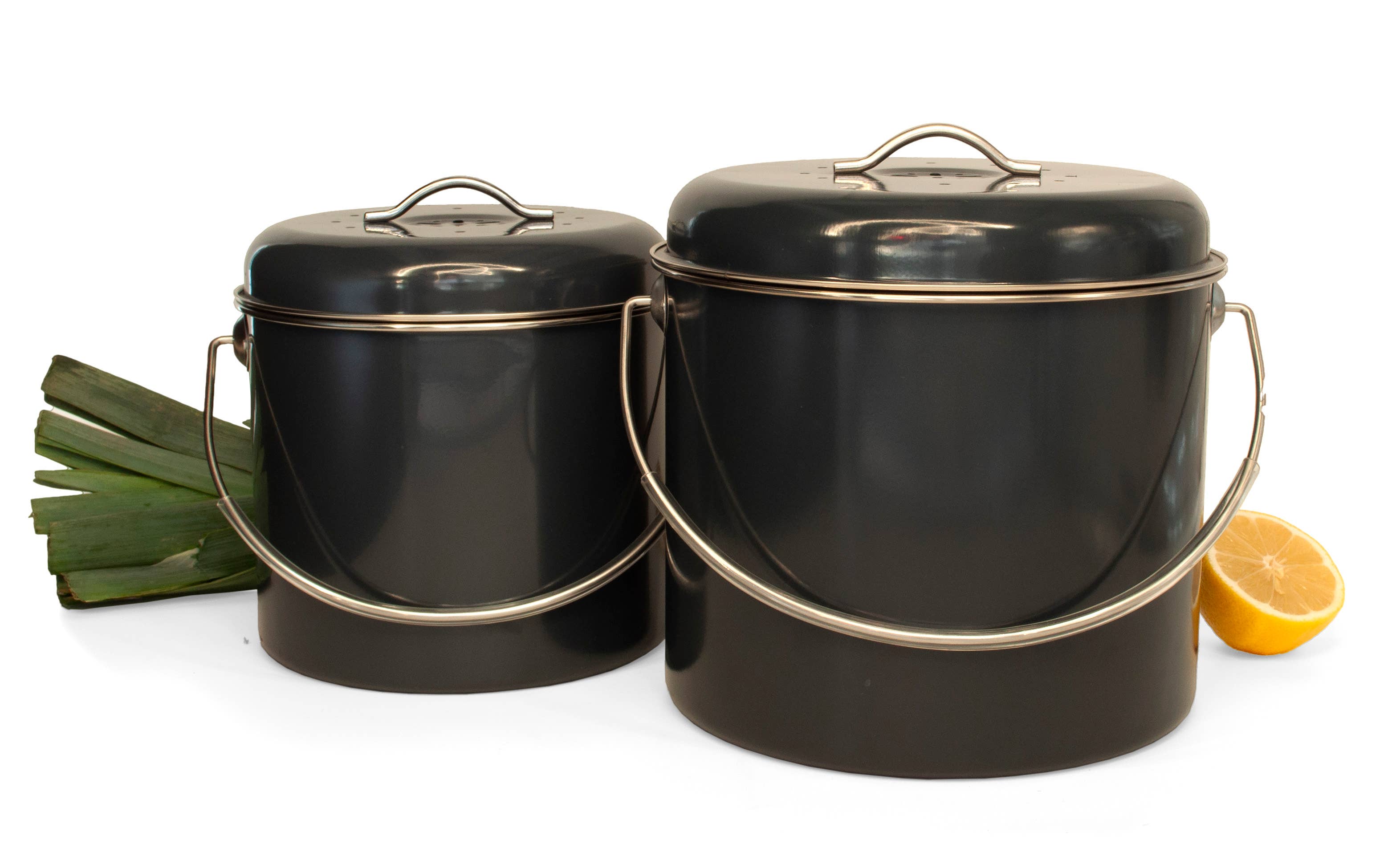 KITCHEN BASICS Compost Bin Grey w/Charcoal Filter 9x7" 5.8Q for wholesale on Faire3