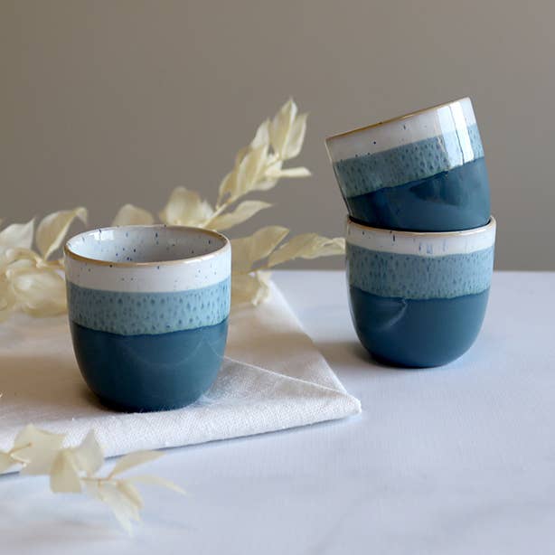 Novastyl - Wholesale Coffee Mug - Blue stripe espresso cup  
11cl in stoneware1