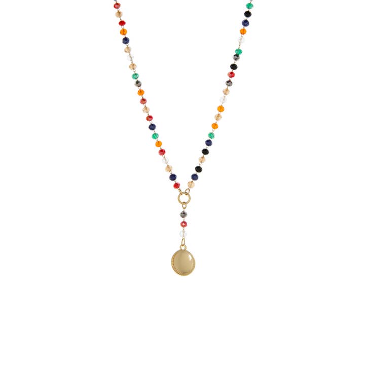 Marlyn Schiff - Wholesale Pendant/Charm Necklace - crystal beaded Y necklace with circle pendant