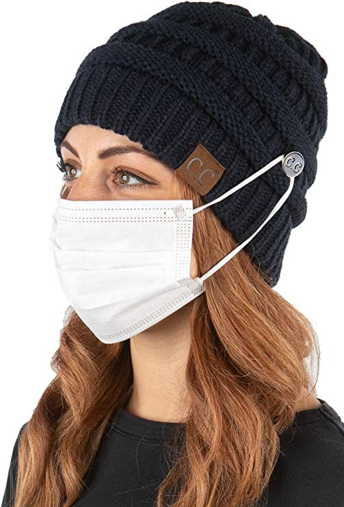 Funky Junque - Wholesale Beanie - Unisex - Ribbed Beanie-Button (Navy)1