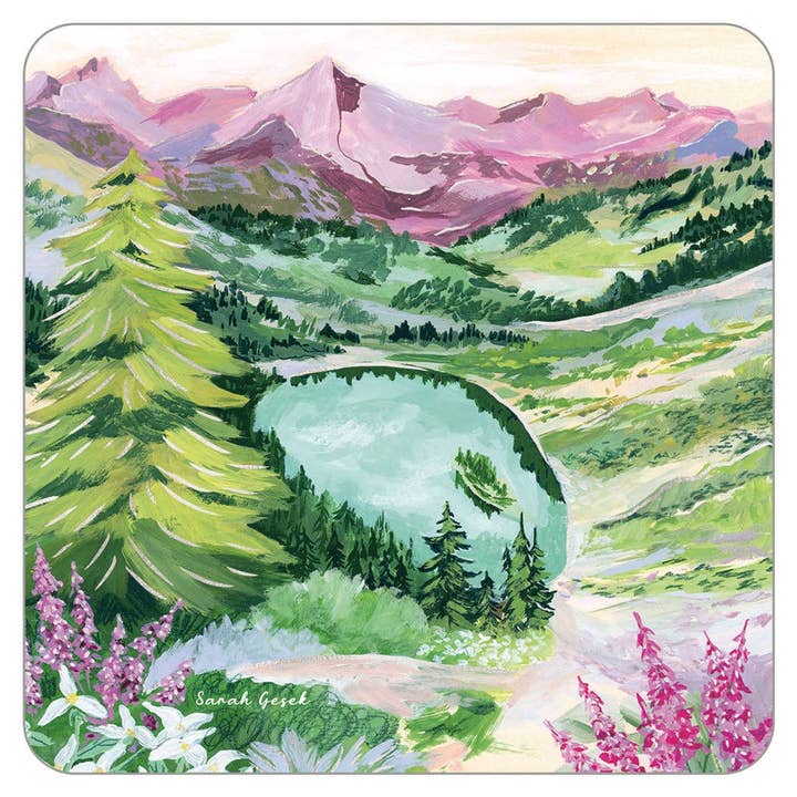 Base de Copos Quadrada com Montanhas Verdes e Folha por atacado de On The Bright Side