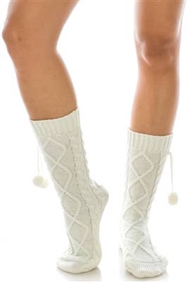 Ivory Pom-Pom Knit Boot Socks (1 pair) for wholesale on Faire0