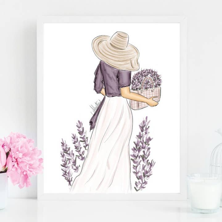 Lavendel fält våren mode illustration, våren väggkonst för wholesale av PLTStudio