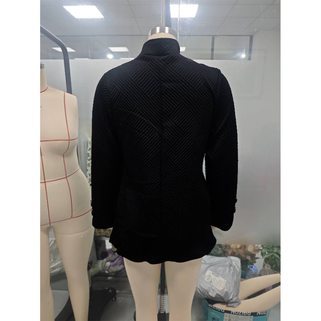 UNISHE – Blazer - Mulher por atacado – Blazer de Manga Comprida com Decote em V e Botões Duplos Cor Sólida ZK36483