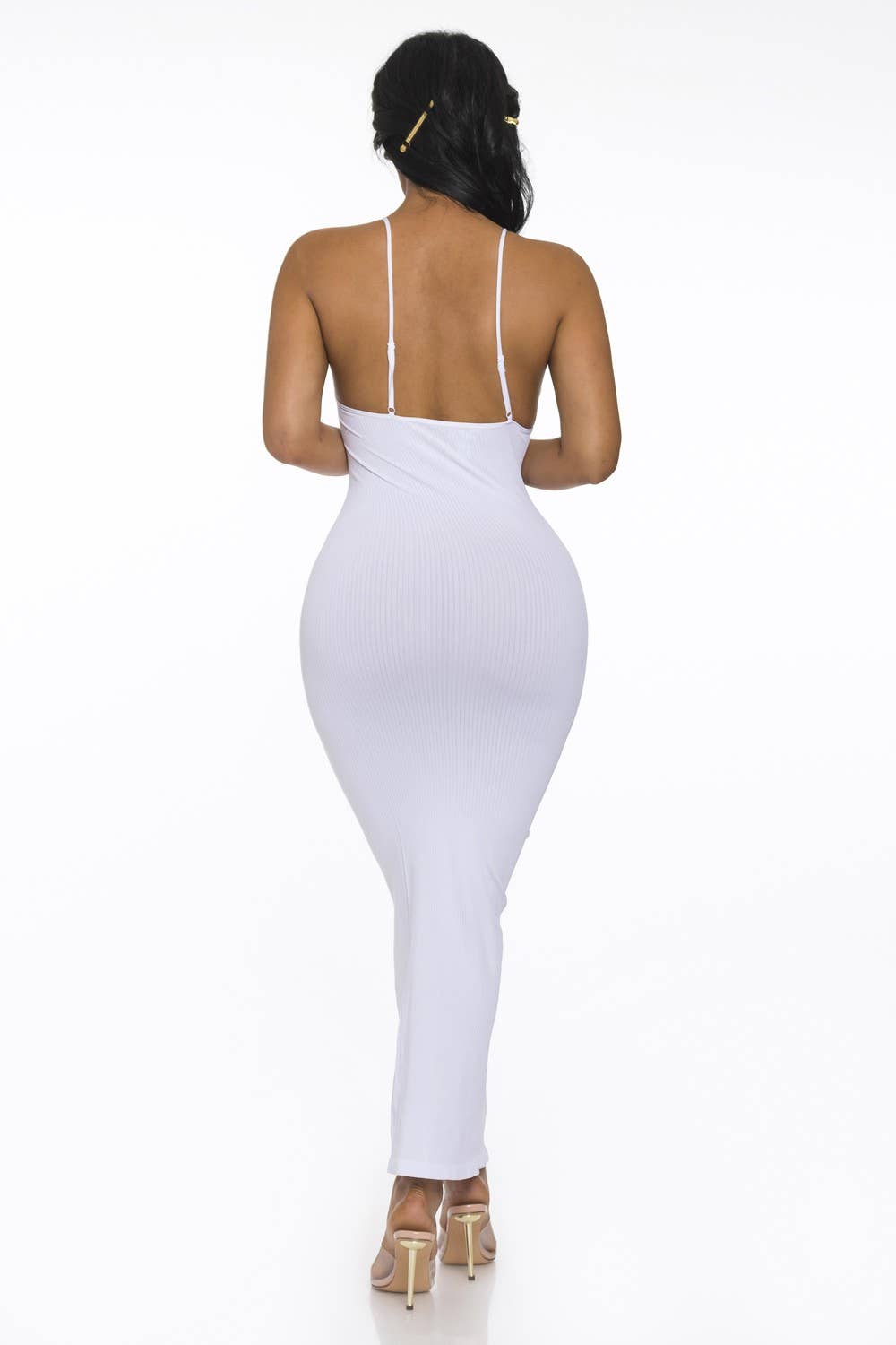 Lime All the Time – Großhandel Kleid – Damen – Bodycon-Maxikleid mit gerippten Spaghettiträgern3