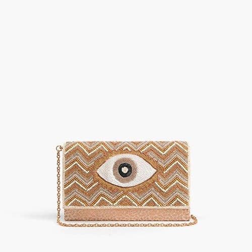 MiMi Wholesale - Wholesale Clutch Bag - Women's - AB22575 Rose Gold Evil Eye Beaded Clutch