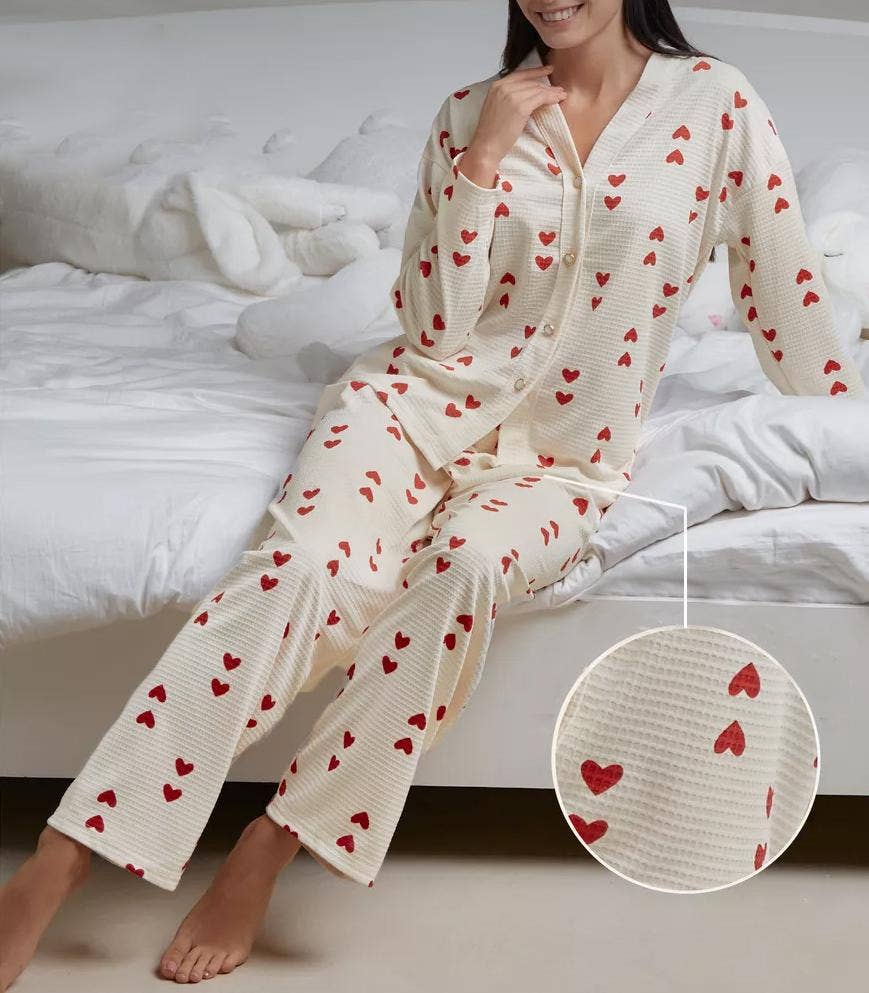 Rosa Clothing - Wholesale Lounge Set - Women's - Valentine's Day pajamas heart top pants loungewear set1