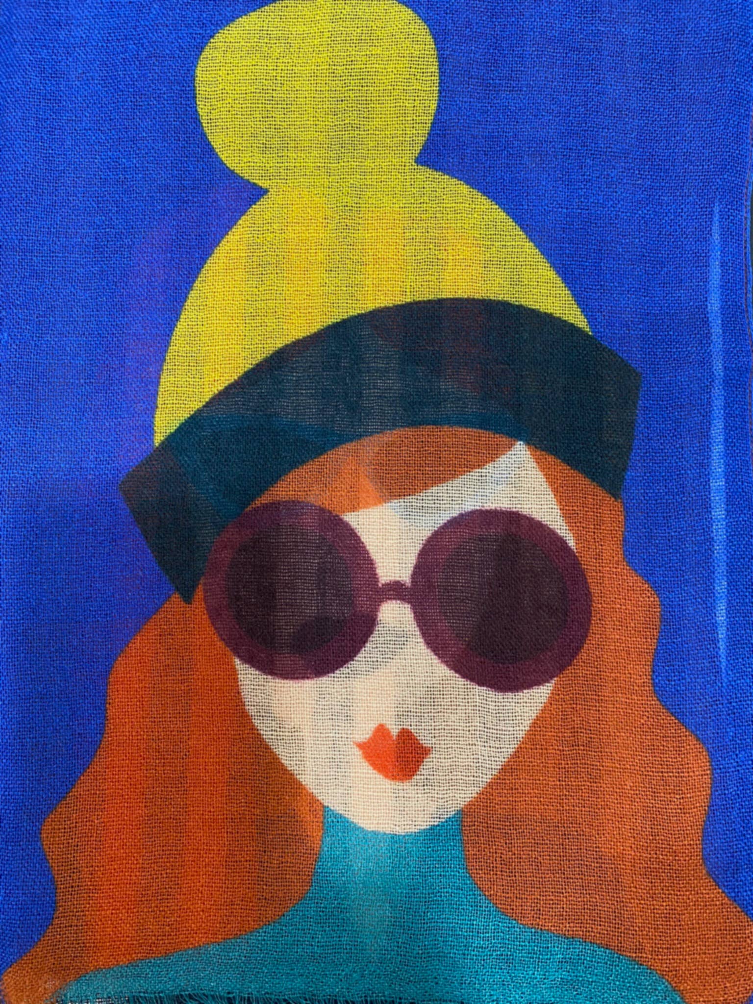 Margolis Pineo Italia - Wholesale Scarf - Women's -   RESTOCKED "GIRLS W/ GLASSES" ART SCARF—SOFT WOOL FLEECE 8