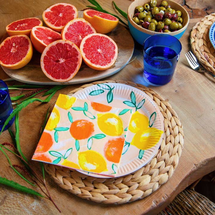Talking Tables USA - Wholesale Disposable Plate - Citrus Fruit Lemon Paper Plates for Summer | 12 Pack |
