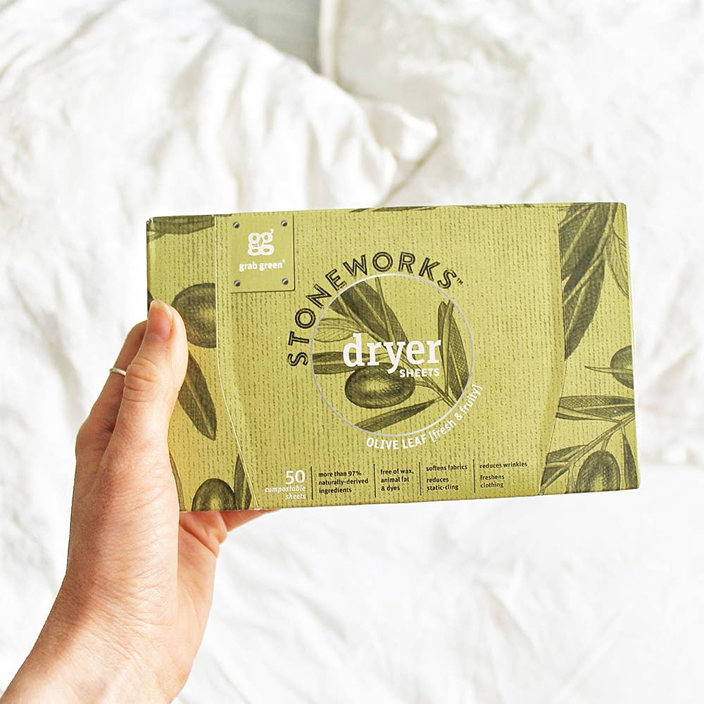Grab Green - Wholesale Dryer Balls - Stoneworks Compostable Dryer Sheets, Olive Leaf, 80 sheets8