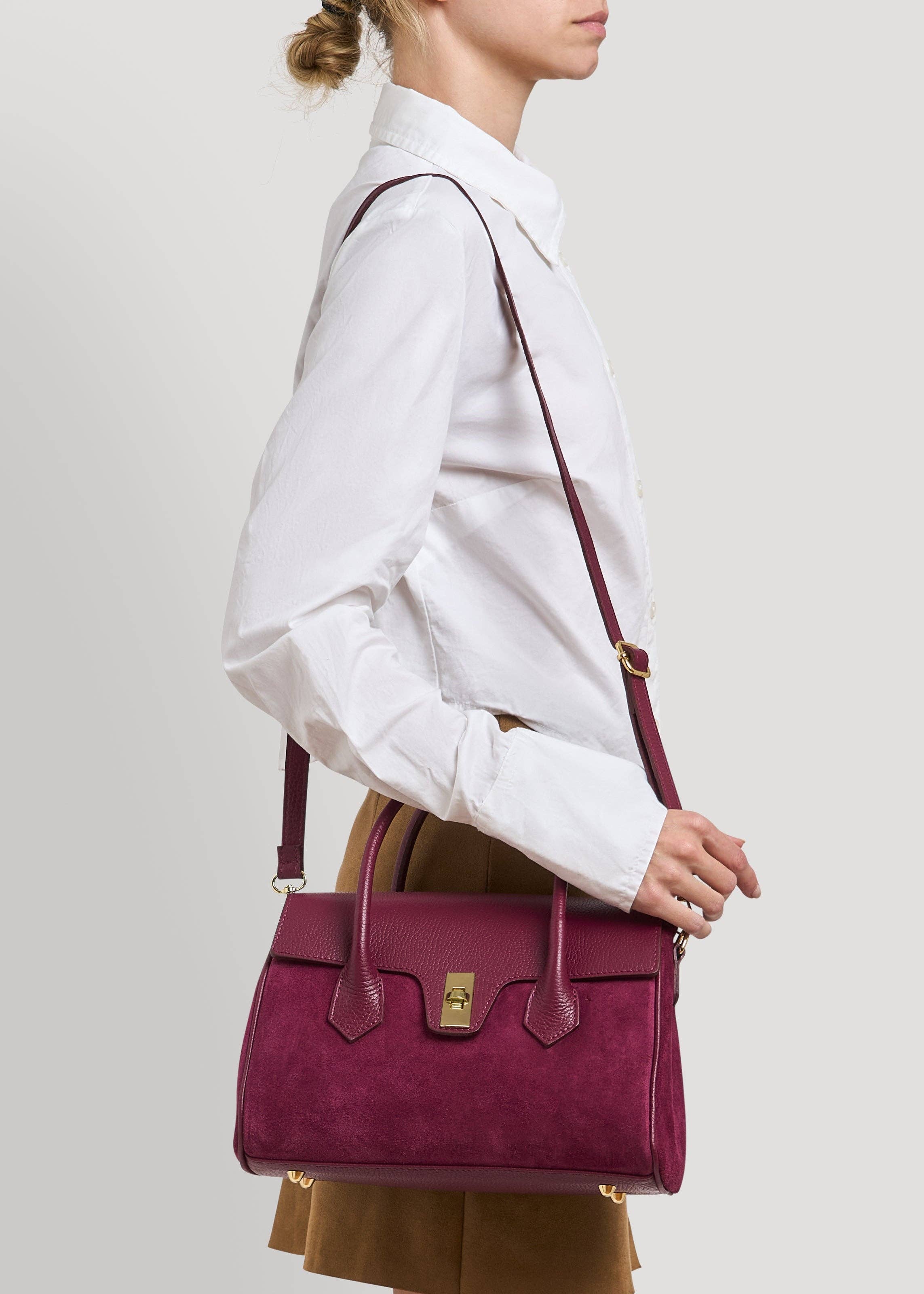 Voemièn - Venta al por mayor Bolso con asas - Mujer - Bolso Cécile en ante burdeos y cuero dólar6